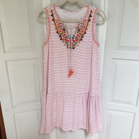 Beachlunchlounge Pink Linen Blend Striped Mini Dress - Picture 1 of 16